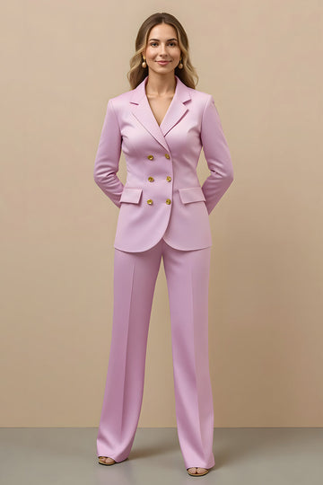 2 pièces en satin rose cranté revers double boutonnage femmes costumes d’affaires